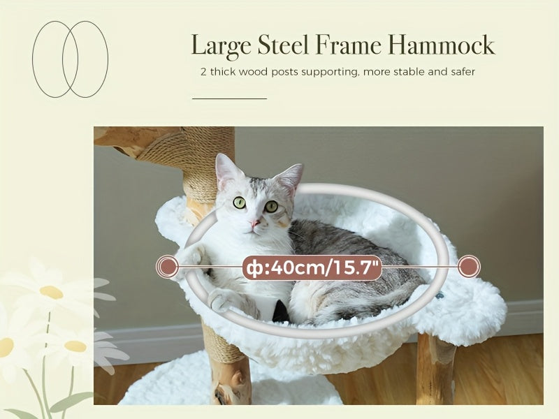 Flower Cat Tree with Floral Perches and Scratching Posts, Wooden Bohemian Indoor Cat Tower Furniture in White and Brown Style Options