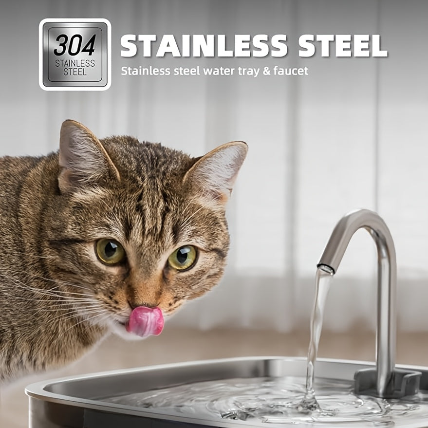 Cat Drinking Fountain 2.2L with Stainless Steel Lid and LED Light, Quiet Automatic Pet Water Dispenser for Indoor Cats and Small Dogs, Filter Bundle Options