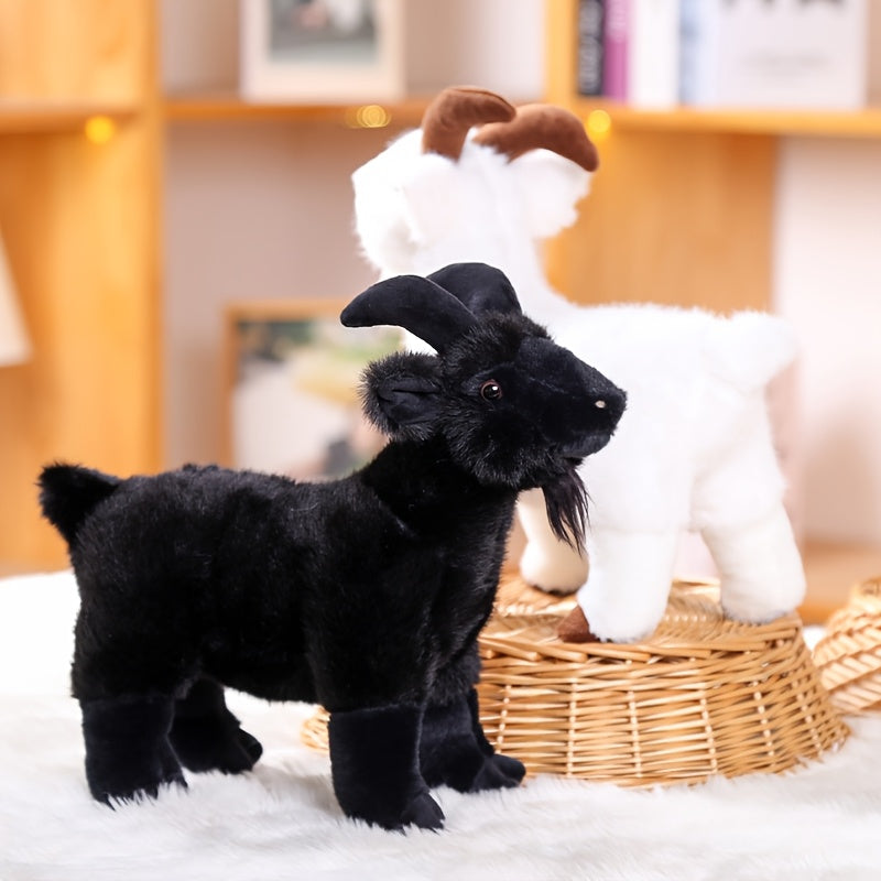 Plush Pet Toy with Velvet Texture, 6.3 Inch Soft Companion for Cats and Dogs, White or Black Goat Options for Supervised Gentle Play