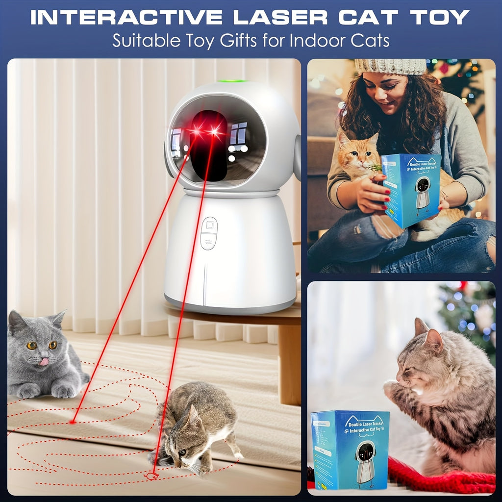 Dual Laser Cat Toy for Indoor Cats, Motion-Activated Rechargeable Interactive Toy with Mouse and Dot Patterns, 3 Speeds and Adjustable Head