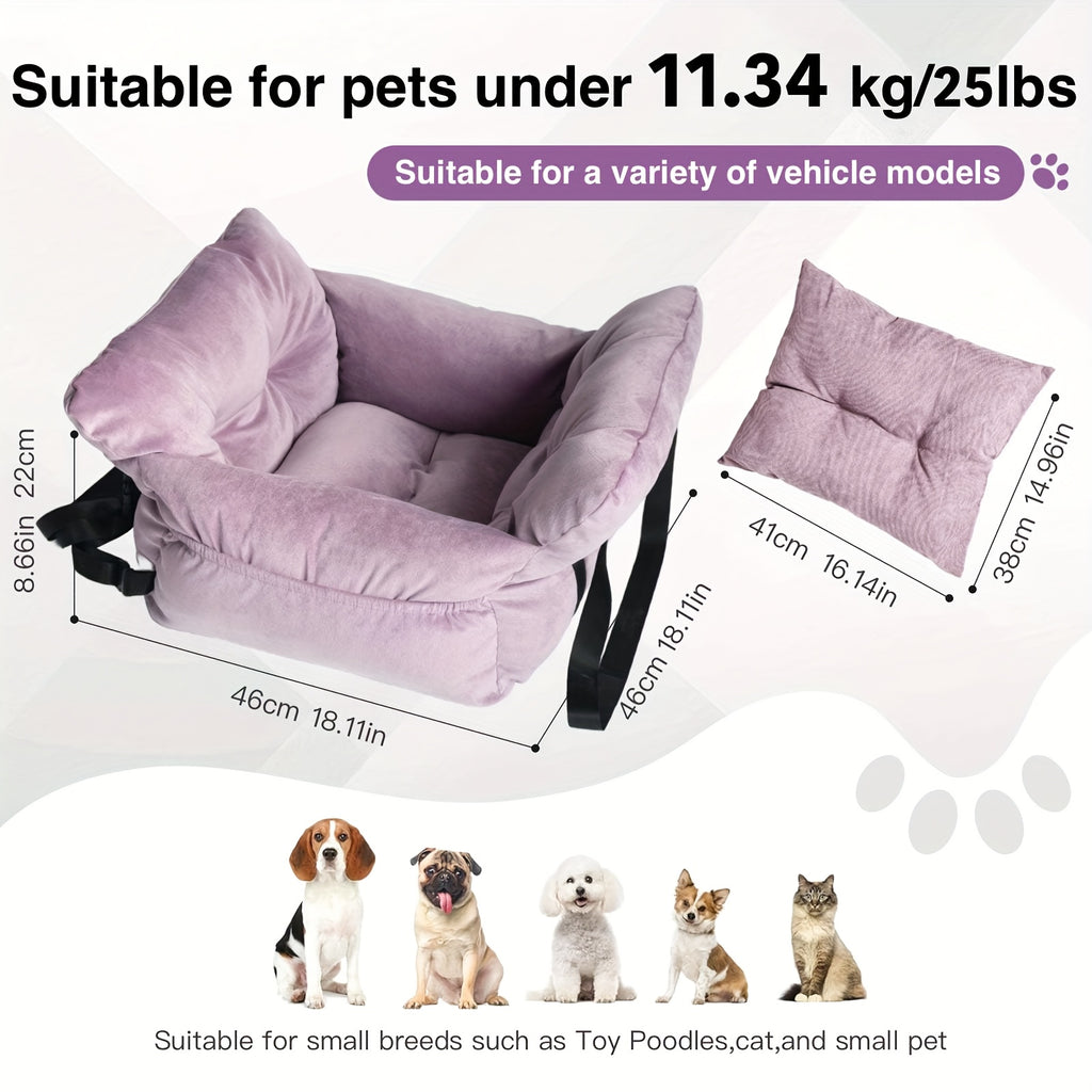 Dog Car Seat Carrier with Handheld and Shoulder Carry Options, Travel Booster Bag for Dogs and Cats with Listed Harness, Seven Color and Style Choices