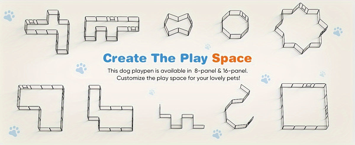 Metal Dog Playpen with Door, DIY 8 or 16 Panel Puppy Exercise Fence in 24, 32 or 40 Inch Size Options for Indoor and Outdoor Supervised Play