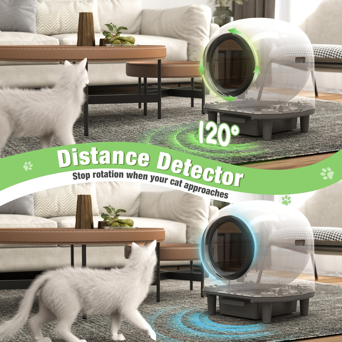 App-Controlled Self-Cleaning Cat Litter Box, 90L Interior with 10L Waste Compartment, Entry Step and Litter Mat for Multi-Cat Homes, CB00 White