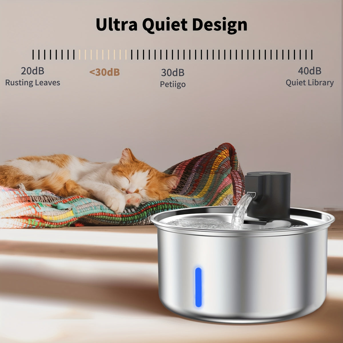 5L Stainless Steel Cat Water Fountain with Water Level Window and Red Blue LED Indicators, Quiet Pet Drinking Dispenser for Dogs and Cats with 2, 5 or 8 Filters