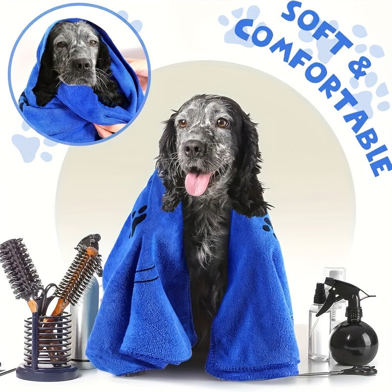 Dog and Cat Drying Towel, Blue Microfiber Pet Bath Towel with Absorbent Quick-Drying Fabric, Low-Lint Medium Size for Everyday Grooming, 1pc