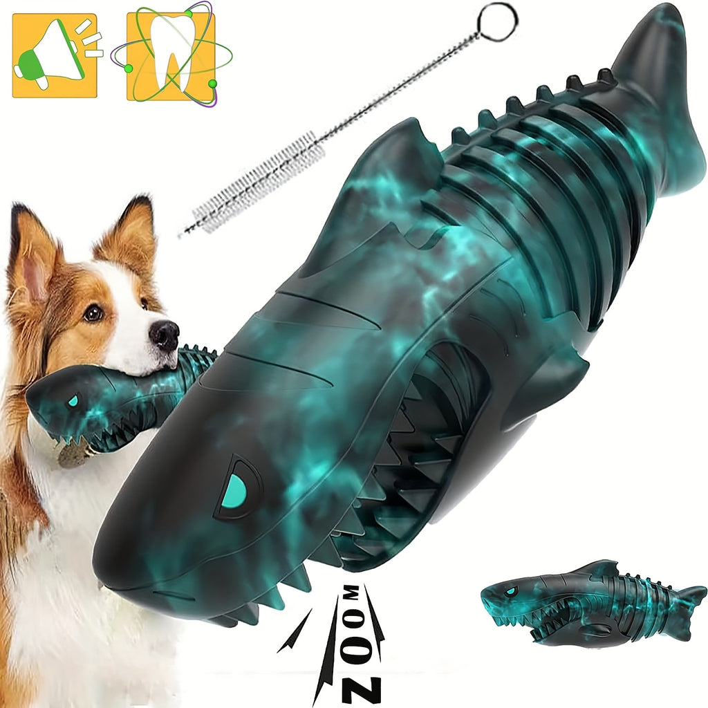 Shark Dog Chew Toy with Squeaker, Milk-Scented Natural Rubber in Large Black Blue Option for Medium and Large Dogs and Supervised Interactive Play