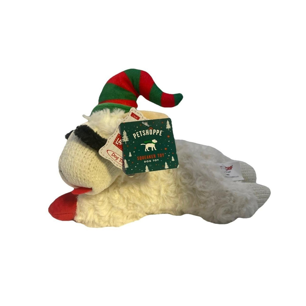 Lamb Chop Christmas Dog Toys 2 Pack, 11 Inch Plush Squeaker Set with Gingerbread Detail and Striped Holiday Hat for Supervised Gentle Indoor Play