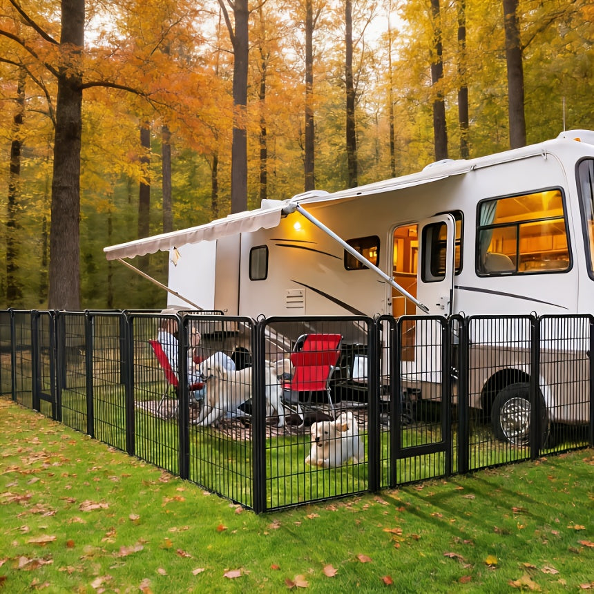 Dog Camping Playpen with Single Door, 8-Panel Foldable Metal Pet Fence in 24 or 40 Inch Options for Indoor Exercise, Outdoor Yards and RV Trips