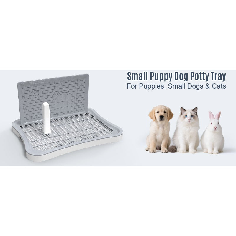 Dog Potty with Central Post, 20.1 x 15.4 Inch Indoor Puppy Training Tray with Removable Splash Wall, Mesh Surface and Non-Slip Feet