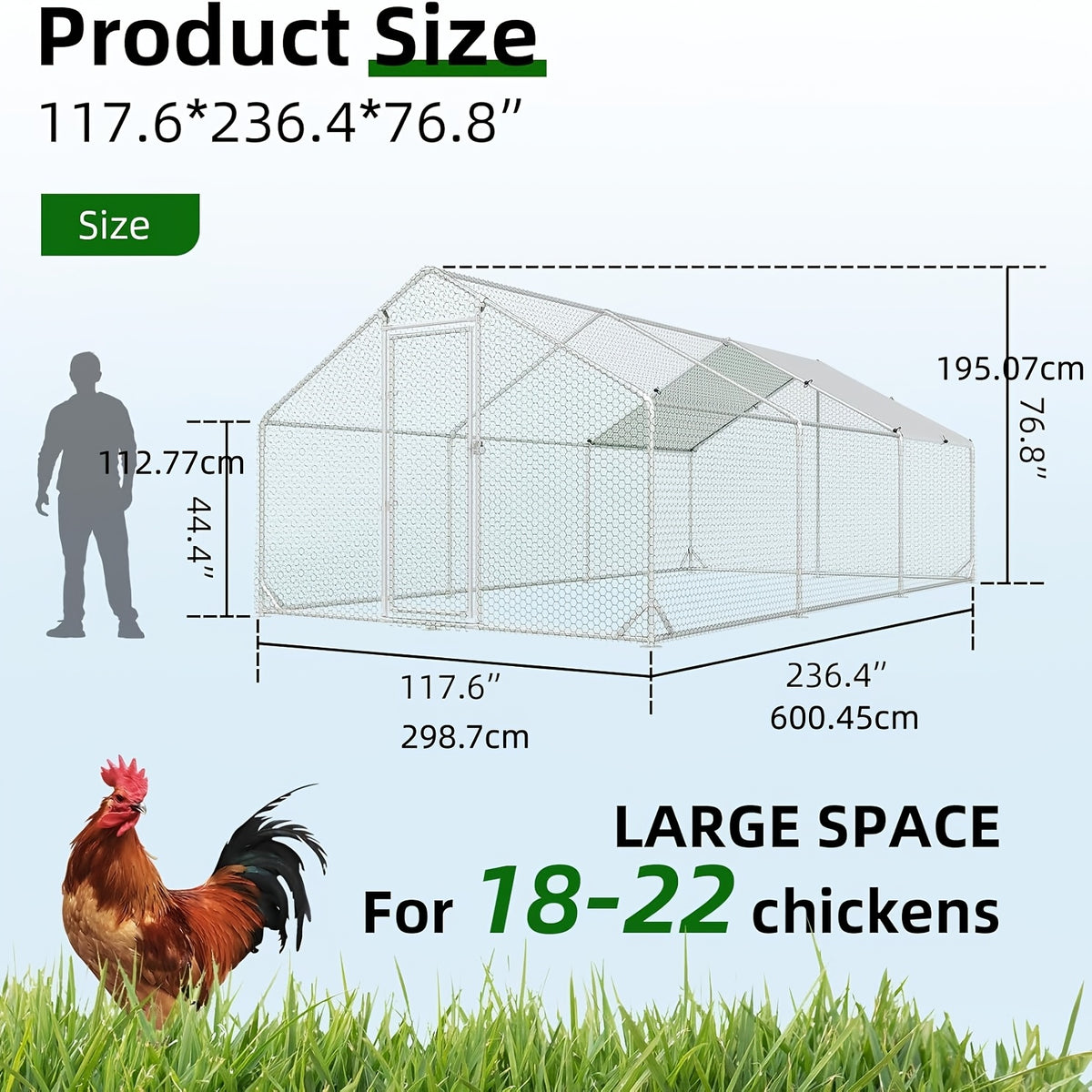 Metal Chicken Coop with UV-Resistant Cover, Walk-In Outdoor Poultry Enclosure for Backyard Hens with Flat, Dome or Spire Roof Options