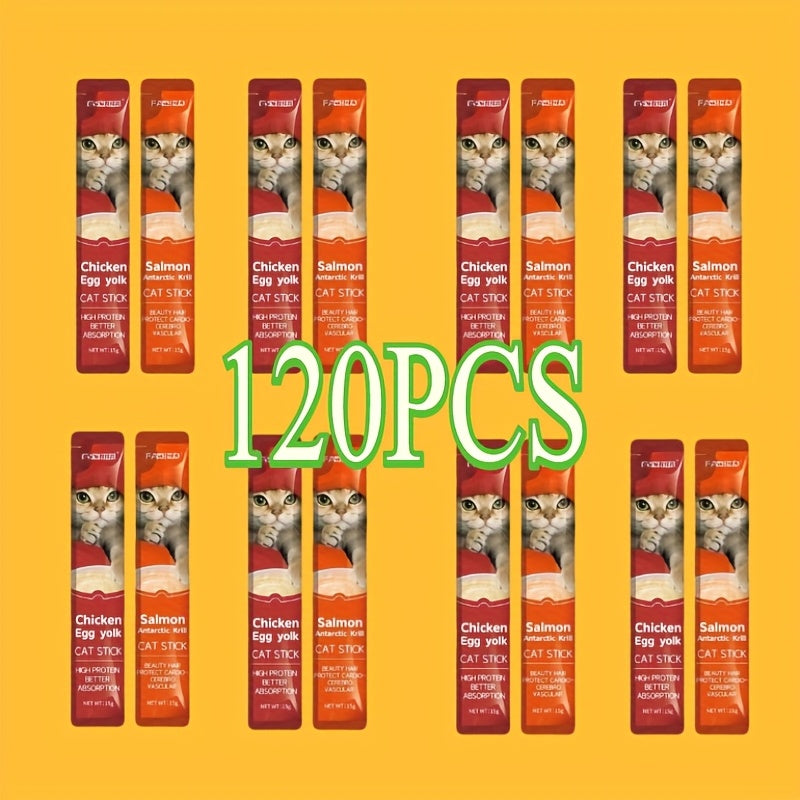 Wet Cat Food Snacks for Adult Cats and Kittens, Pet Treat Packs with Salmon, Tuna and Chicken Egg Yolk Flavor Choices for Everyday Treat Time