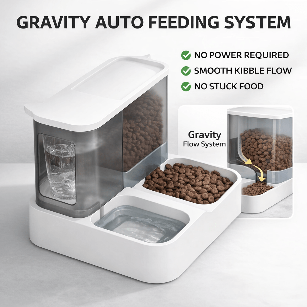 Gravity Dog Feeder and Waterer Set with 2.8L Food Storage and 1L Water Tank, Visible Kibble Container and Dual Bowl Base for Indoor Daily Feeding
