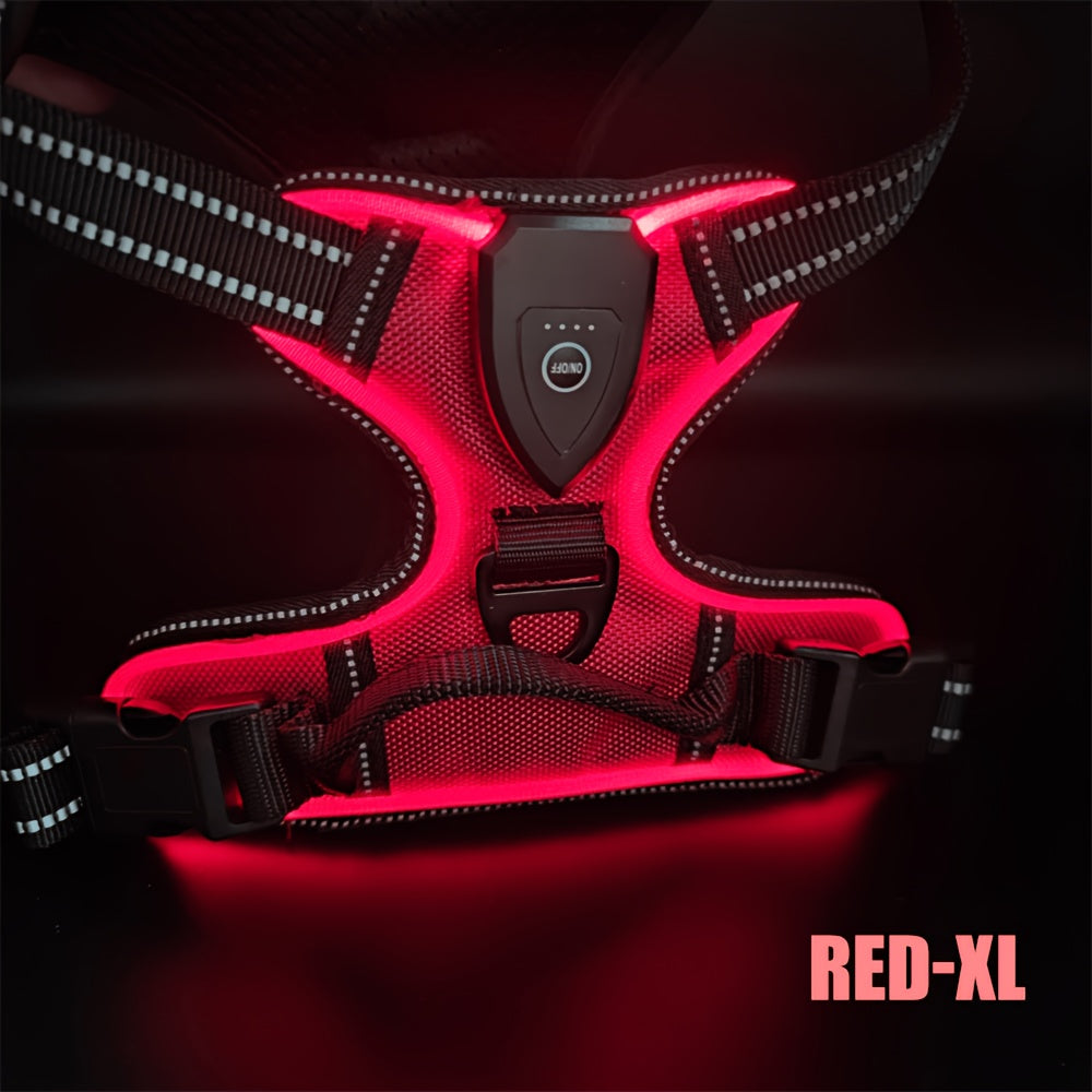 Light Up Dog Harness, Rechargeable LED Night Walking Vest with 3 Lighting Modes, Reflective Strips, Padded Mesh and Adjustable Straps, M L XL