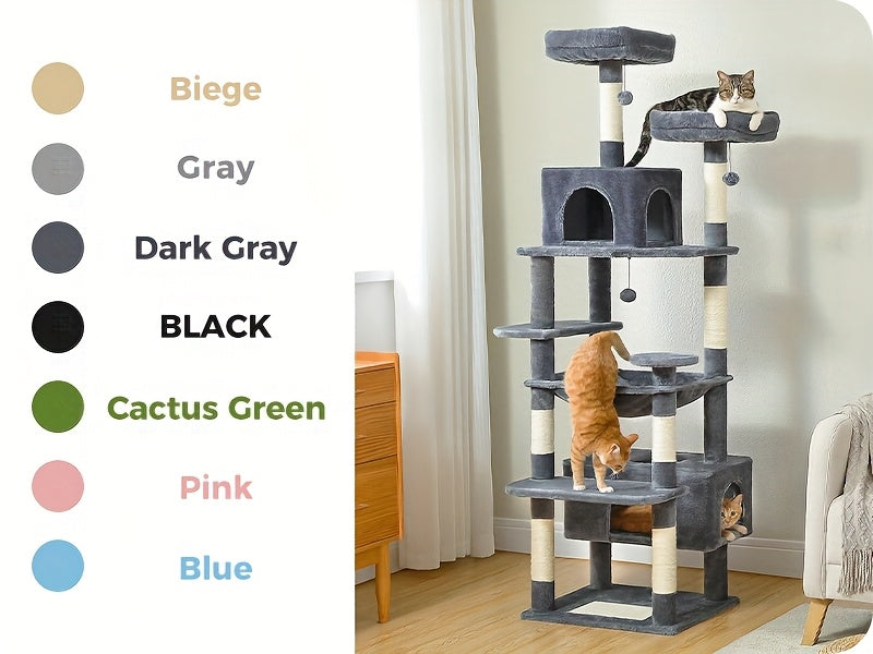 Cat Tree with Eight Levels, 72 Inch Indoor Cat Tower with Spacious Condo, Sisal Scratching Posts, Padded Perches and Basket for Rest and Play