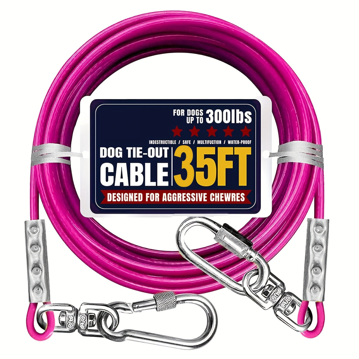 Heavy Duty Dog Tie Out Cable with Swivel Hooks, Steel Wire Yard Lead for Supervised Outdoor Use, Blue, Magenta or Black in S, M and L Options