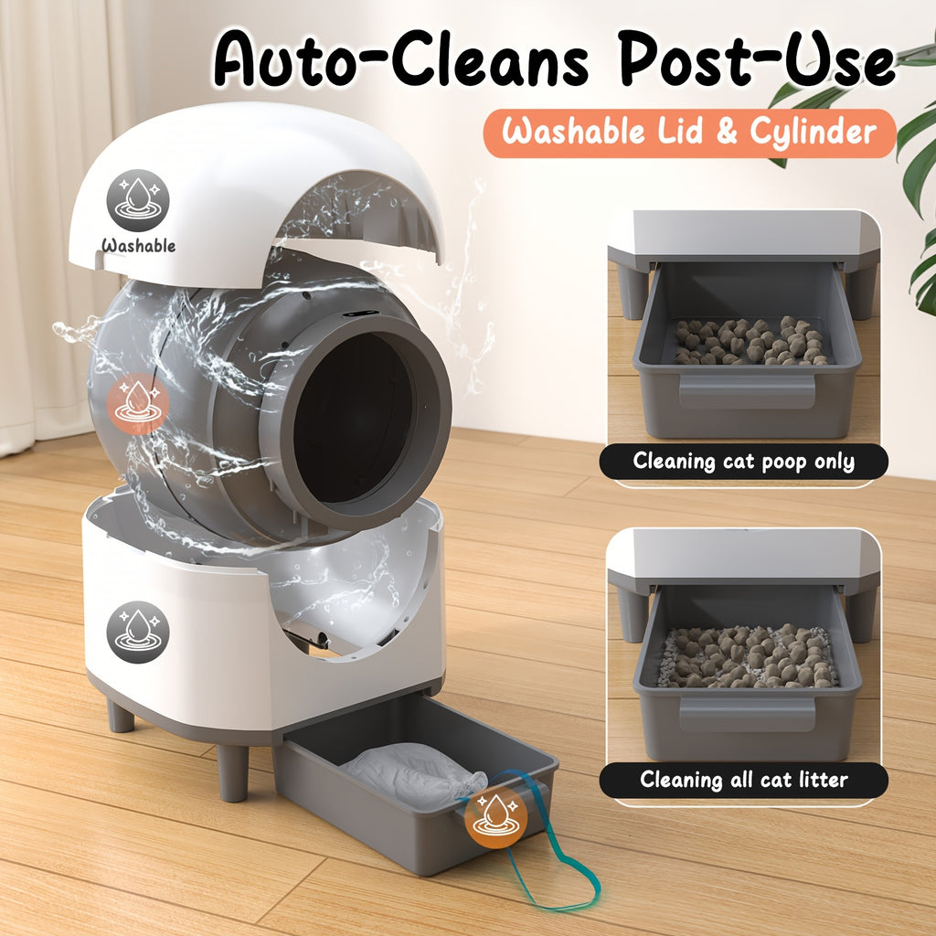 Self Cleaning Litter Box with 90L Interior and 10L Waste Drawer, App-Controlled White Automatic Cat Toilet with Entry Step and Litter Mat