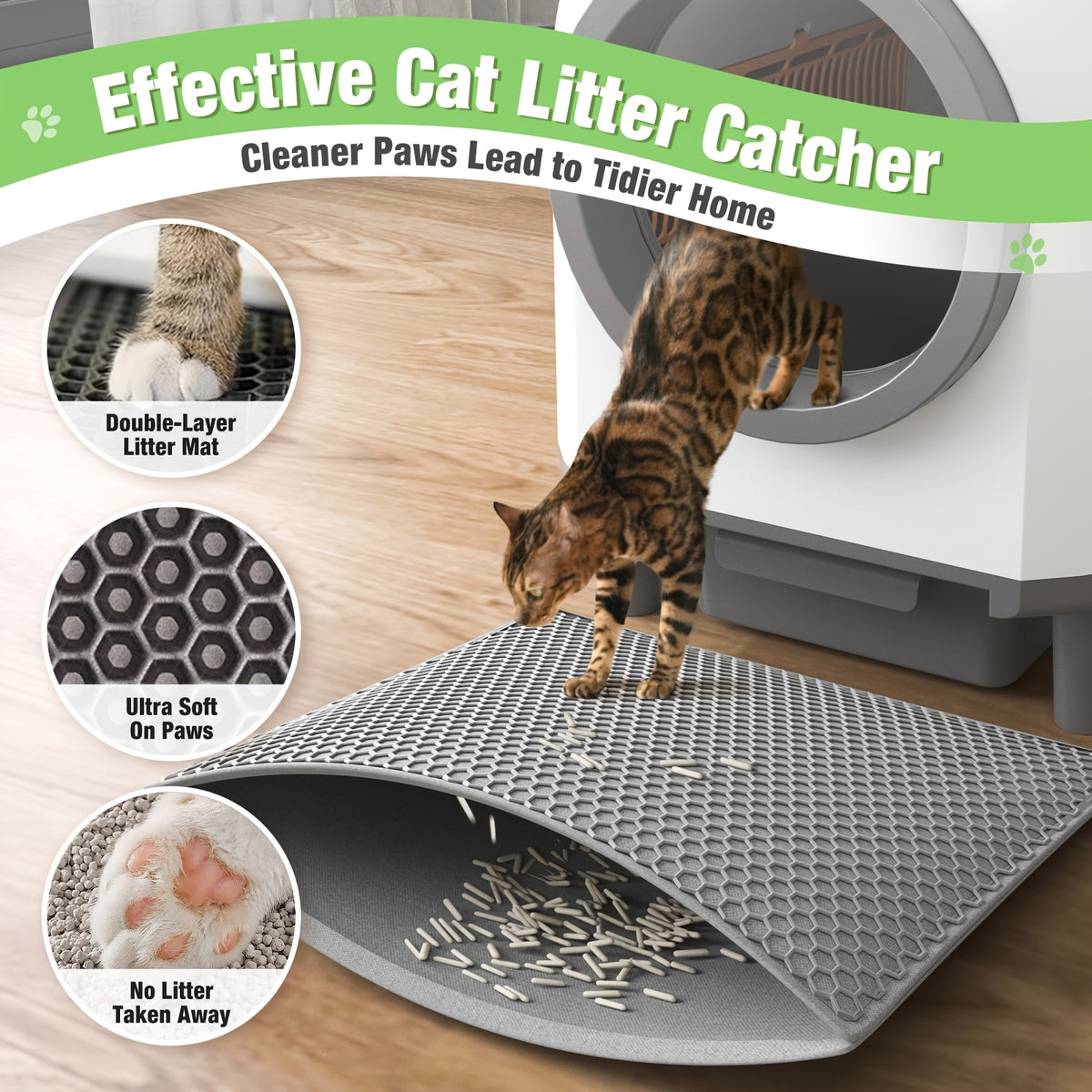 App-Controlled Self-Cleaning Cat Litter Box, 90L Interior with 10L Waste Compartment, Entry Step and Litter Mat for Multi-Cat Homes, CB00 White