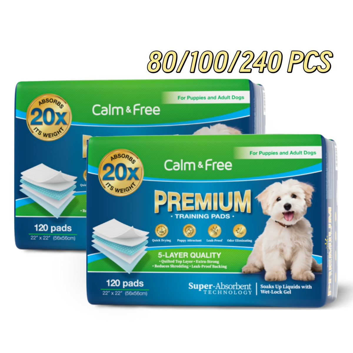 Puppy Housebreaking Pads with Odor Control, Disposable Absorbent Dog Pee Pads in 240 Count 22 x 22 Inch or 100 Count 30 x 36 Inch Options