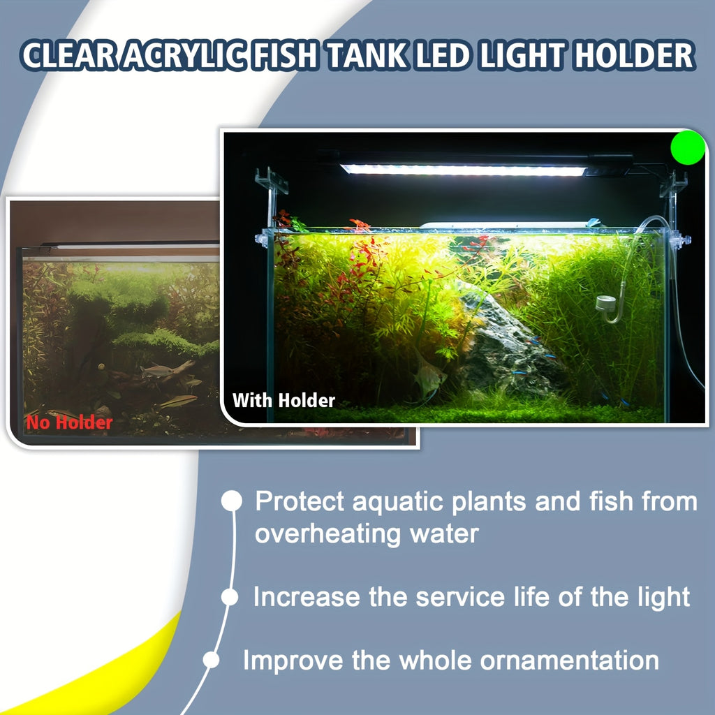 Aquarium Light Riser Kit, Adjustable Clear Acrylic Lamp Holder with Two Supports for 2.5-4.4 Inch Extension Brackets on Open Fish Tanks