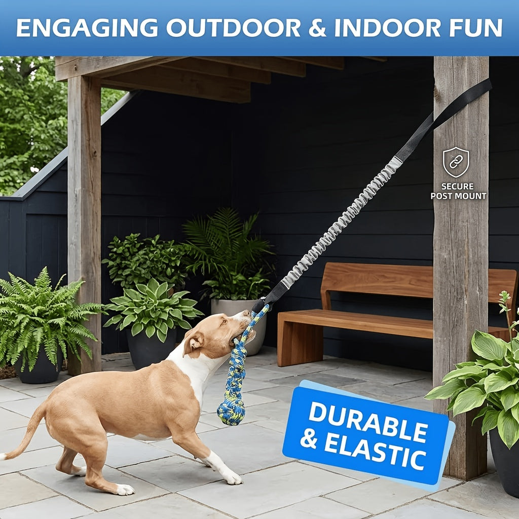 Tree Hanging Dog Tug Toy with Bouncy Tether and Chew Rope, Black Outdoor Tug of War Toy for Supervised Backyard Play with Small to Large Dogs