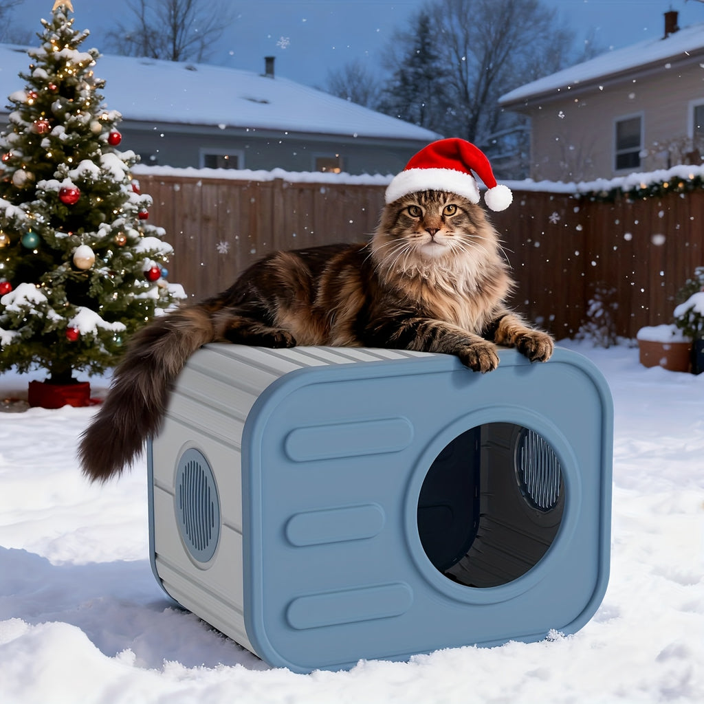 Blue Resin Cat House for Indoor and Outdoor Use, Easy-to-Assemble and Easy-to-Clean Pet Resting Shelter, 20.83 x 14.21 x 15.91 Inches