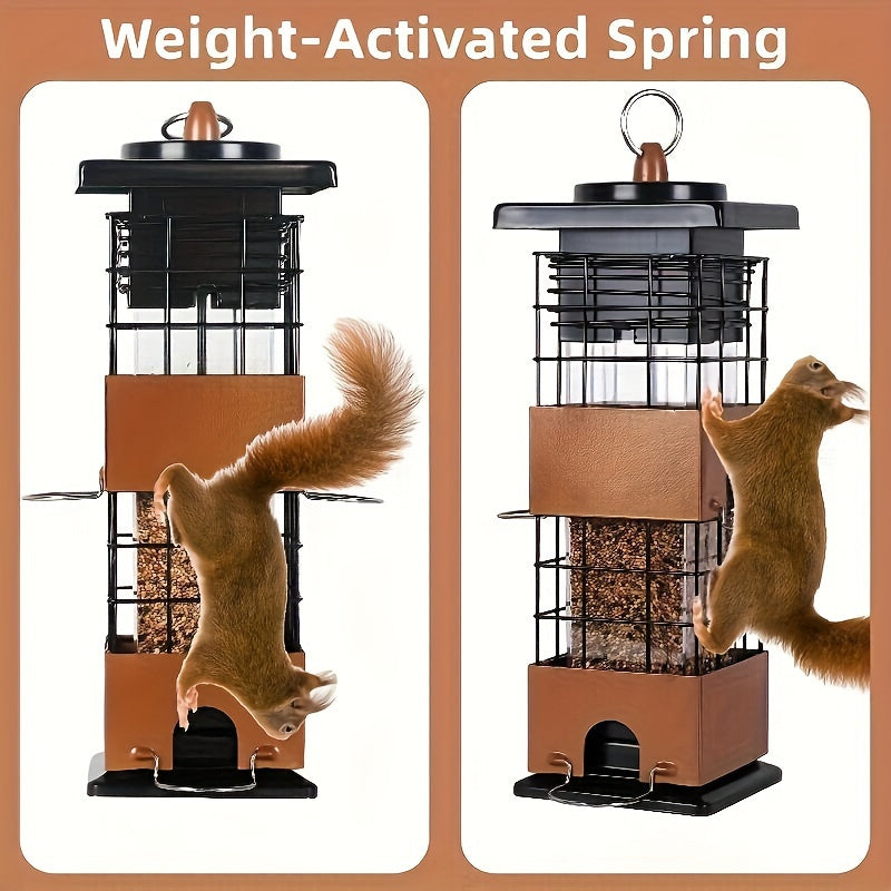 Weight-Activated Bird Feeder for Outdoors, Metal Hanging Wild Bird Feeder with Listed 5 lb Capacity and Dual-Sided Squirrel-Deterrent Design
