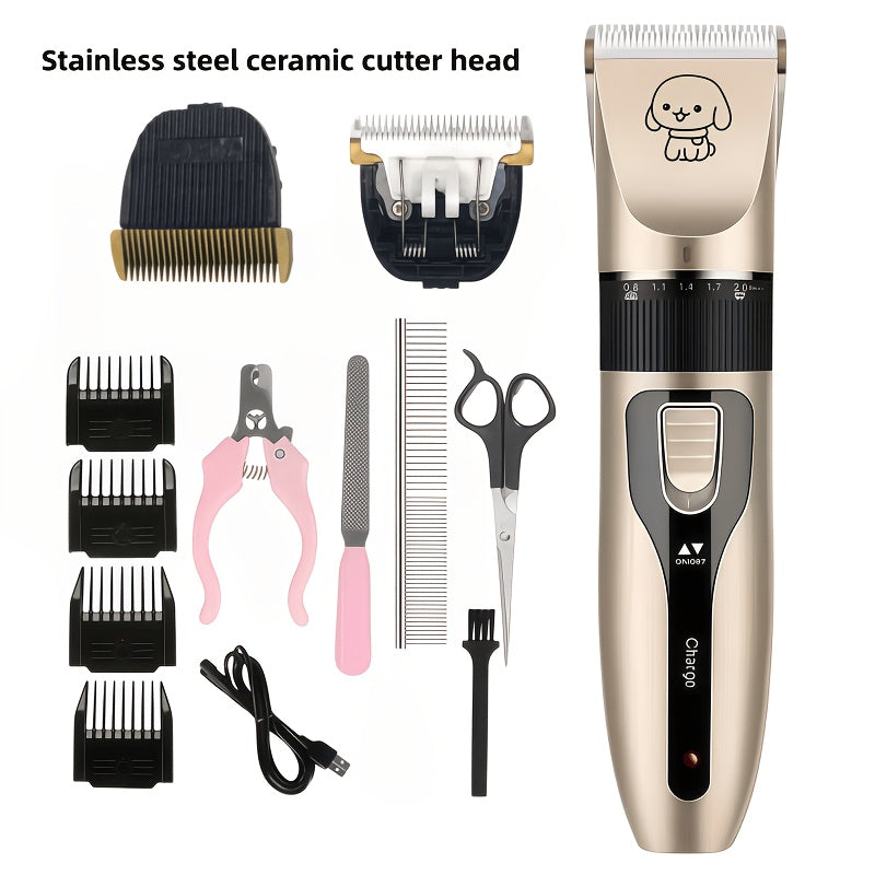 Pet Grooming Trimmer and Scissors Kit for Dogs and Cats, At-Home Hair Clipping Set with Curved Scissors Options for Small Dog and Puppy Coat Care
