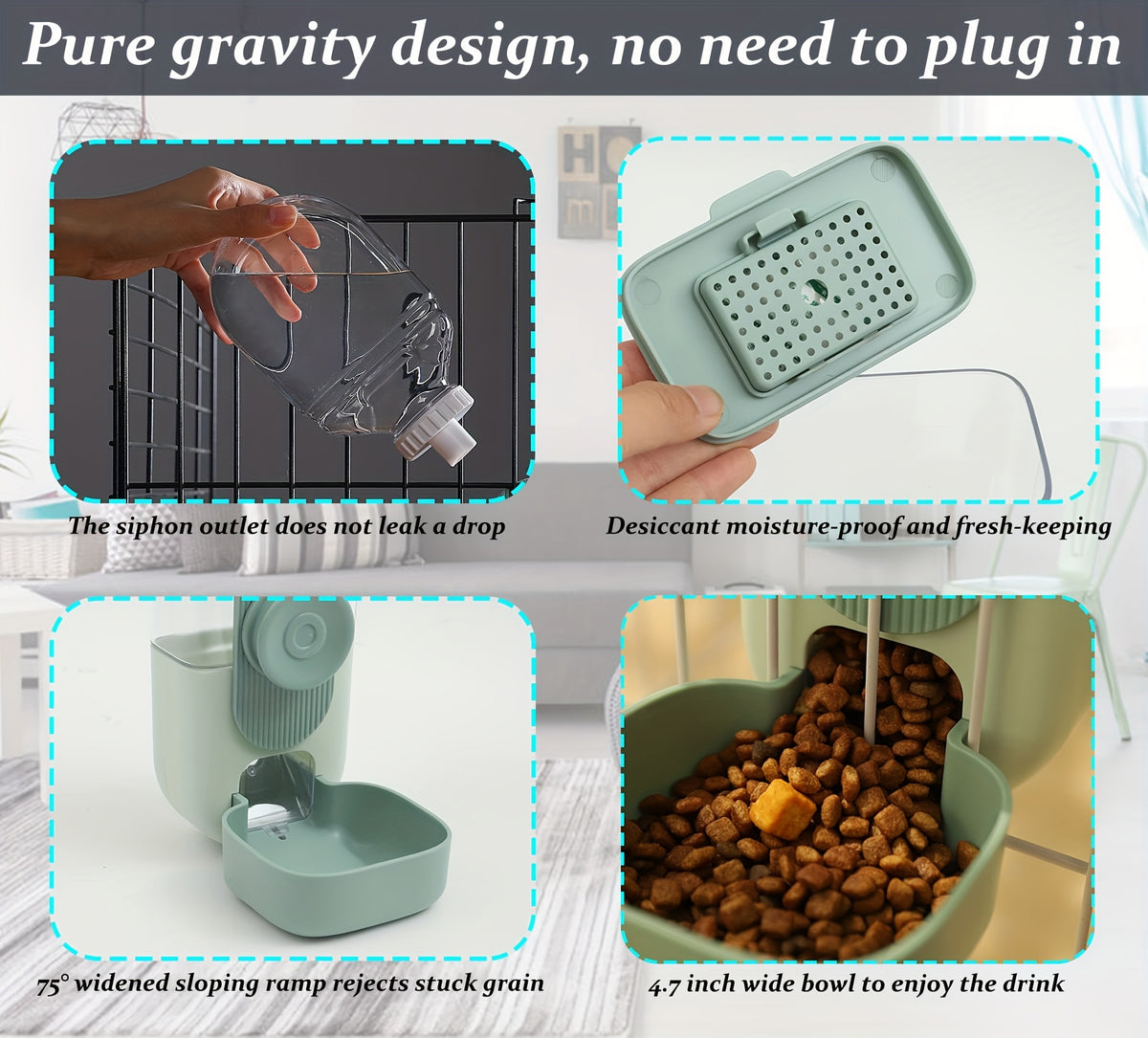 Cage Mounted Pet Feeder and Water Dispenser, Hanging Gravity Food and Water Bowls for Cats, Small Dogs and Rabbits, Multiple Set Options