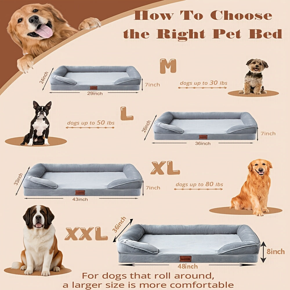 Dog Sofa Bed with Removable Washable Cover, Grey Nonskid Pet Couch for Indoor Lounging, Medium to XXL Sizes for Dogs and Cats