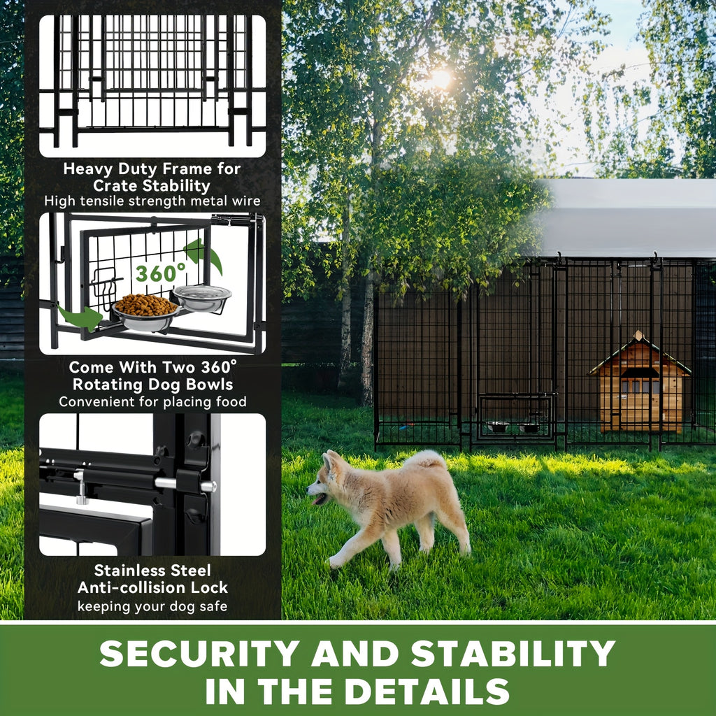 Outdoor Dog Enclosure with Welded Wire Panels, Locking Door and UV-Resistant Roof Cover, Three Size Options for Supervised Backyard Use