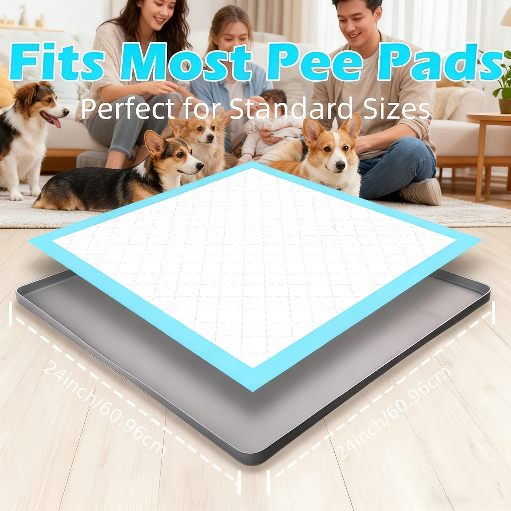 Silicone Puppy Pad Holder for 24 x 24 Inch Training Mats, Portable Grey Square Dog Potty Tray with Leak-Proof Design for Indoor Floor Protection
