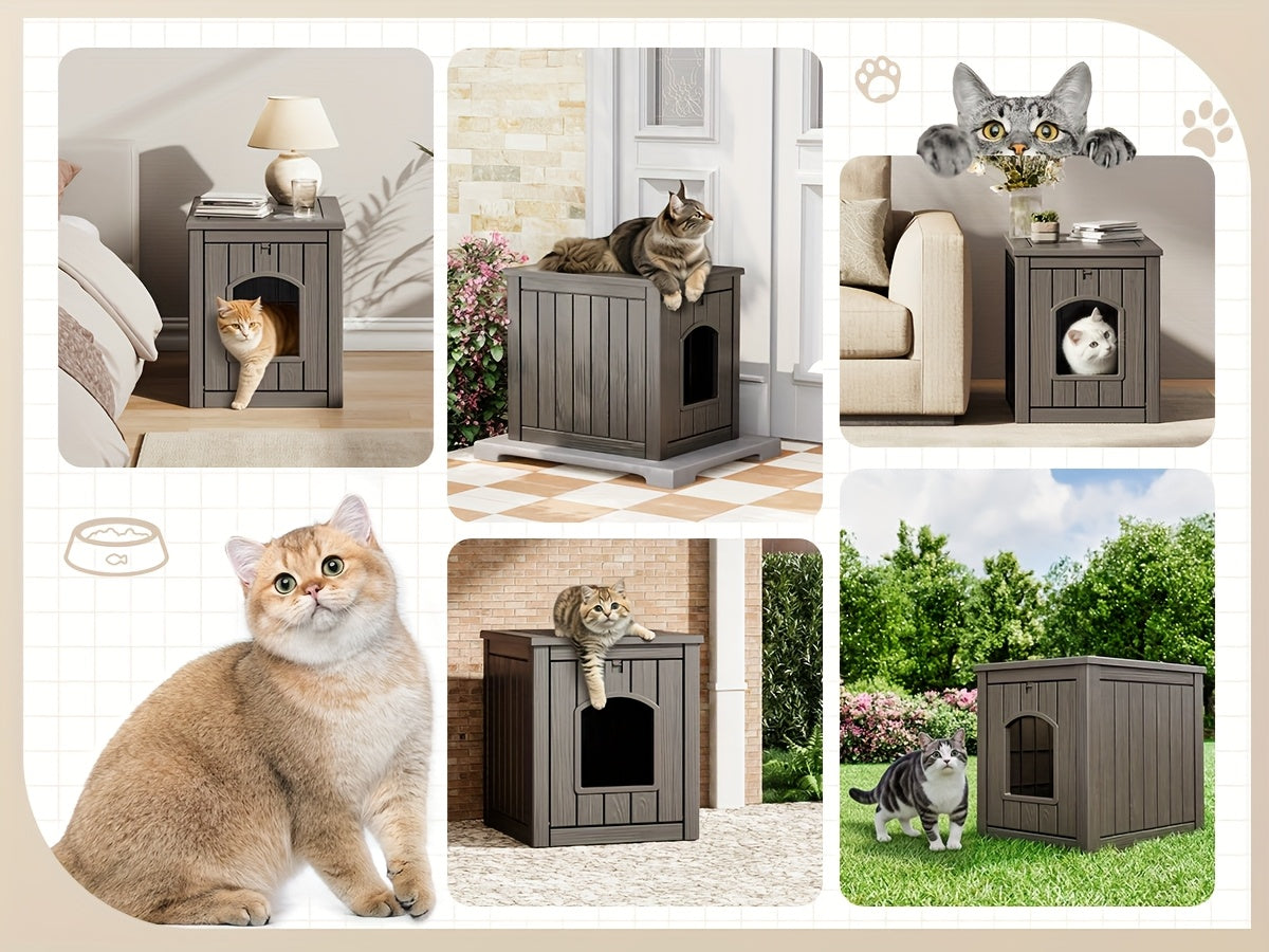 Resin Cat Litter Box with Ventilated House Design, Easy-to-Clean Large-Capacity Pet Enclosure for Small and Medium Pets, TT027 Model Options