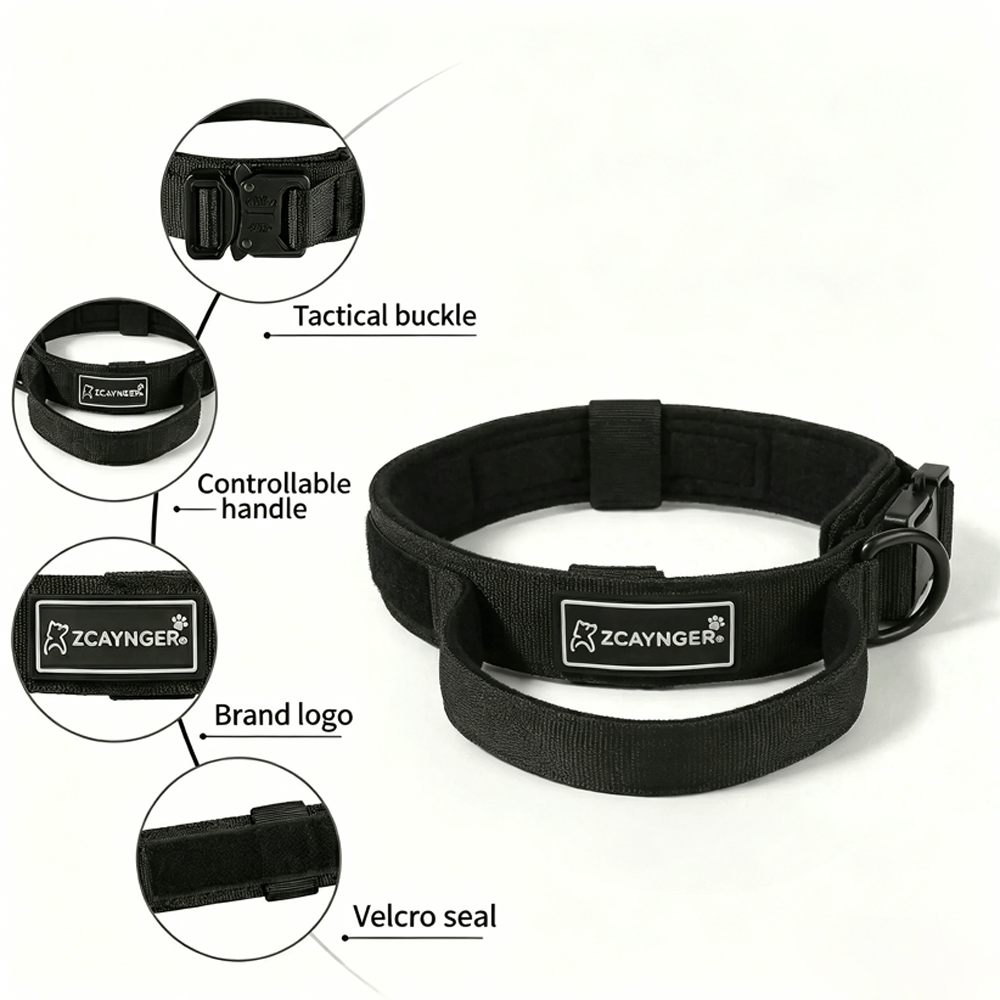 Tactical Dog Collar with Padded Lining and Side Control Handle, Black or Pink Camouflage Buckle Collar for Medium and Large Dogs, M L XL, Walking and Training