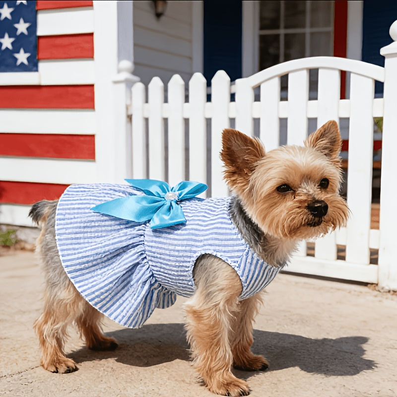 Striped Pet Dress Set, 5-Piece Bow Princess Dresses for Small and Medium Dogs and Cats, Five Colors for Dress-Up and Photos, XS–XXL