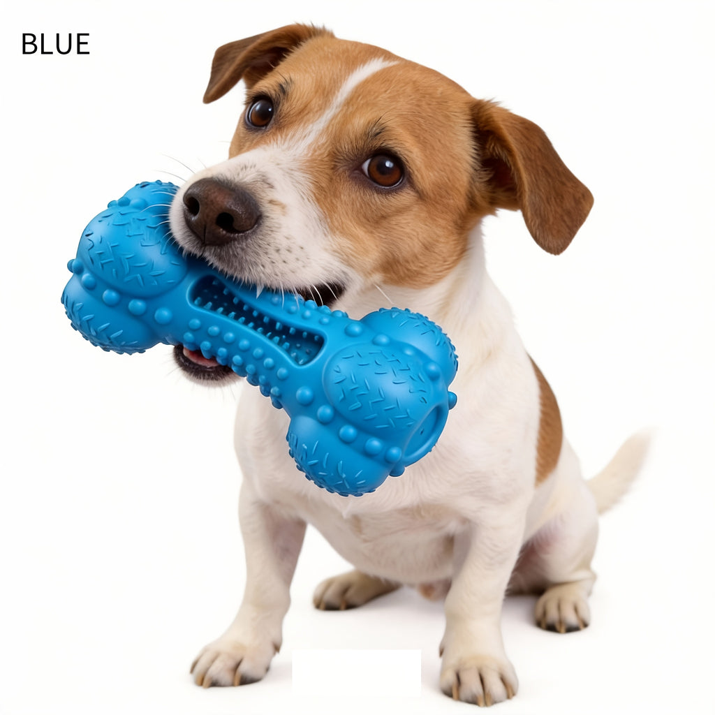Rubber Dog Chew Bone with Dual Squeakers, Textured Natural Rubber Toy with Beef Scent for Medium and Large Dogs, Interactive Fetch and Supervised Play