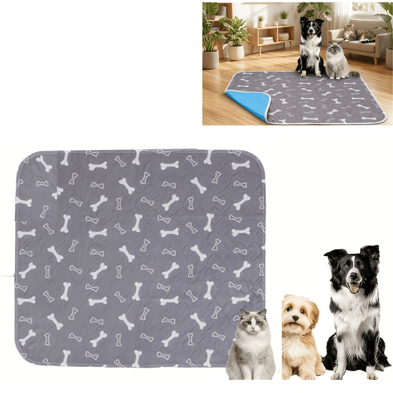 Washable Dog Pee Pads with Bone Print, 4-Layer Reusable Puppy Training Mats with Non-Slip Base for Floors, Crates and Travel, S M L