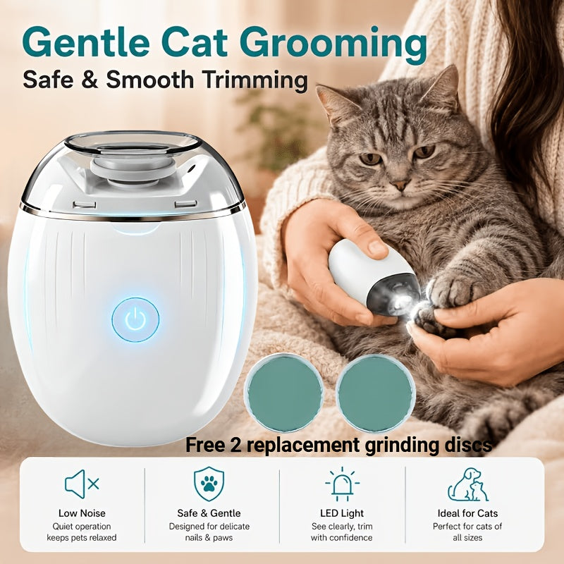 Rechargeable Pet Nail Polisher with LED Light, Compact Adjustable-Speed Electric Nail File for Dogs and Cats, Single or Two-Pack with Spare Discs
