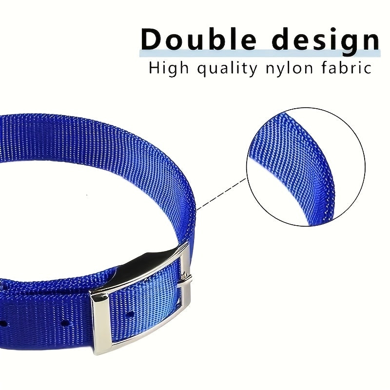 Nylon Dog Collar with Double-Layer Strap, Adjustable Metal Buckle and D-Ring for Small Medium Large Dogs, Everyday Outdoor Walks, S M L