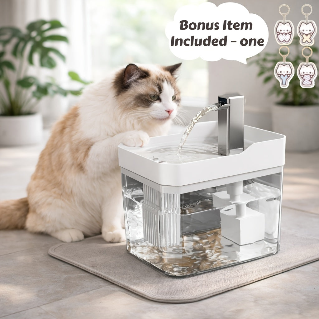 USB Cat Water Fountain with 4-Stage Filtration, Quiet Automatic Circulating Pet Drinking Dispenser for Cats and Dogs with Visible Water Level Window