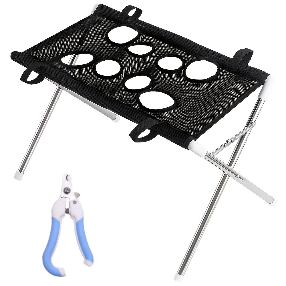 Pet Nail Trimming Hammock Set with Stainless Steel Clippers, 2-Piece Foldable Mesh Grooming Support for Cats and Dogs, Black or Blue for At-Home Care