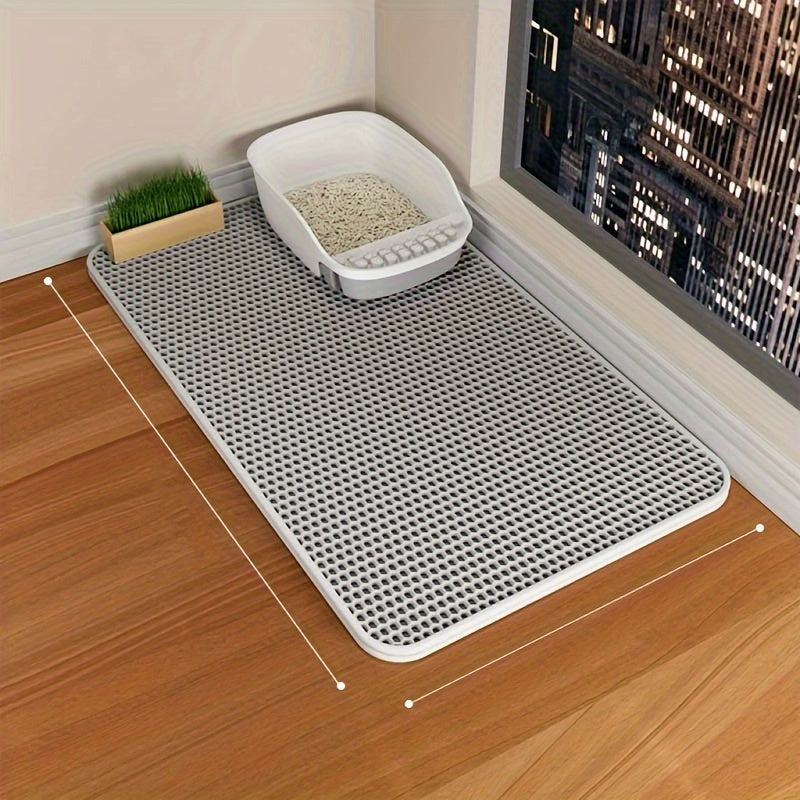 Double-Layer Honeycomb Cat Litter Mat, Washable Litter Box Scatter Catcher in Three Sizes and Light Gray, Dark Gray or Black for Indoor Cat Cleanup