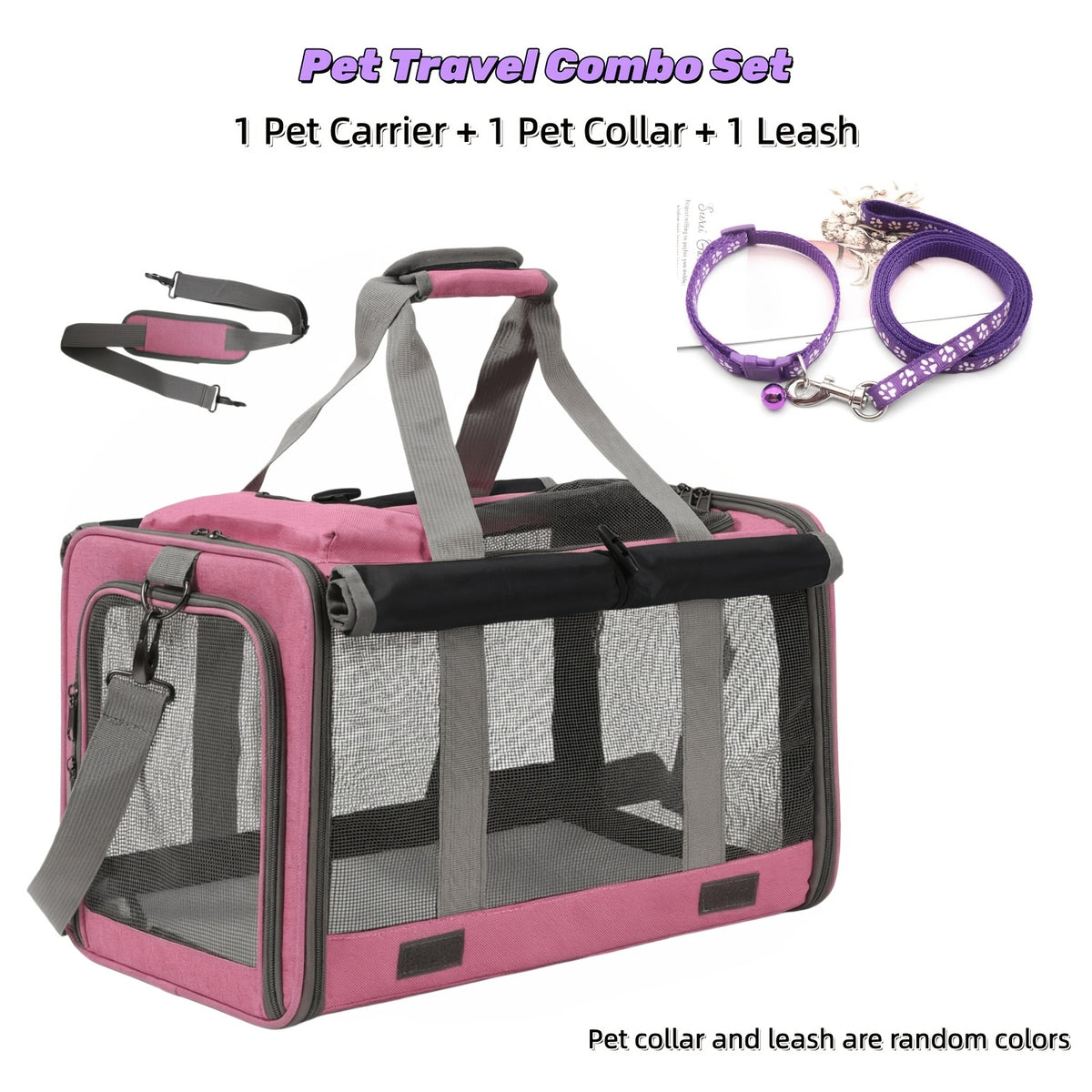 Oxford Pet Carrier for Cats and Small Dogs, Soft-Sided Collapsible Travel Bag with Breathable Design, Privacy Features and Optional Collar Set