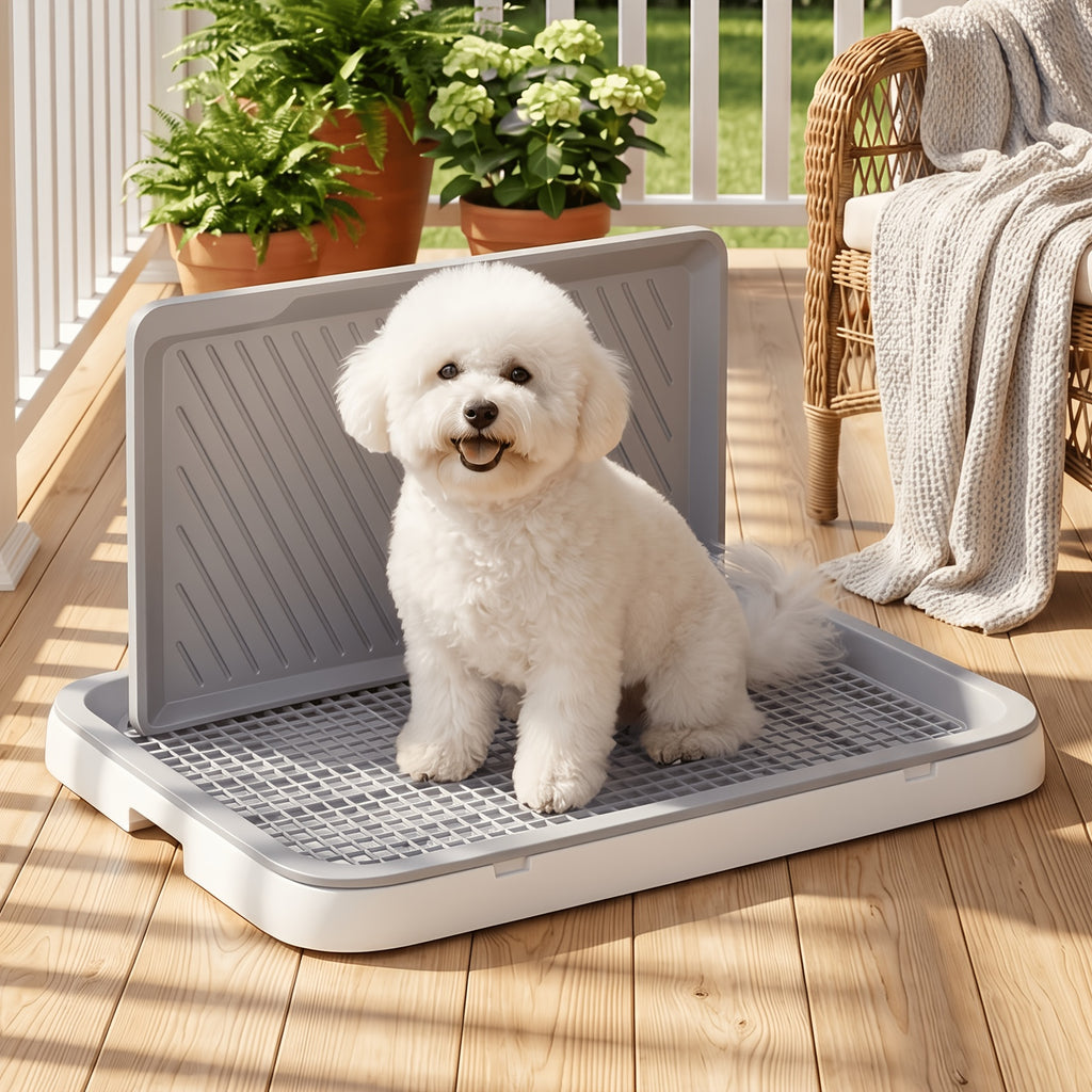 Indoor Dog Potty Tray with Removable Grating, Leak-Proof Dog Toilet for Puppy Training, High-Sided Non-Slip Base Easy to Clean, Potty Training Tray with Stand for Small and Medium Dogs, Apartment Use