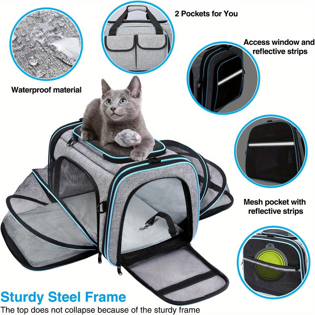 Expandable Pet Carrier Bag with Two Mesh Windows, Soft-Sided Travel Tote with Removable Washable Pad, Shoulder Strap and Top Entry for Small Dogs and Cats