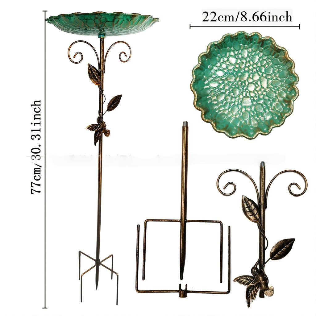 Metal Bird Bath with Bird and Leaf Decoration, 30-Inch Tall Outdoor Garden Water Basin for Yard and Patio Decor, Easy Installation and Cleaning