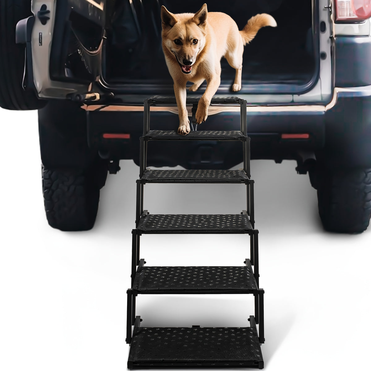 Dog Stairs for Cars, 6-Step Folding Non-Slip Pet Ladder for Large Dogs up to 200 lbs, Portable Vehicle Steps for SUVs and Trucks