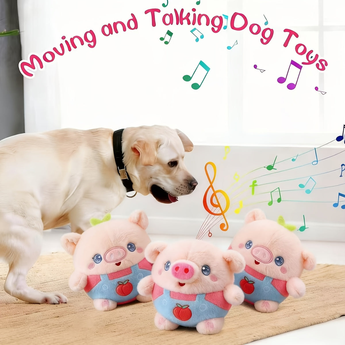 Interactive Plush Dog Toy with Bouncing Ball and Sound, USB Rechargeable Cartoon Animal Pet Toy for Supervised Indoor Chase and Play