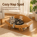 Sisal Cat Scratcher Bed with Solid Wood Frame, Curved Indoor Cat Lounge Chair and Scratching Pad with Hanging Toy for Rest and Play