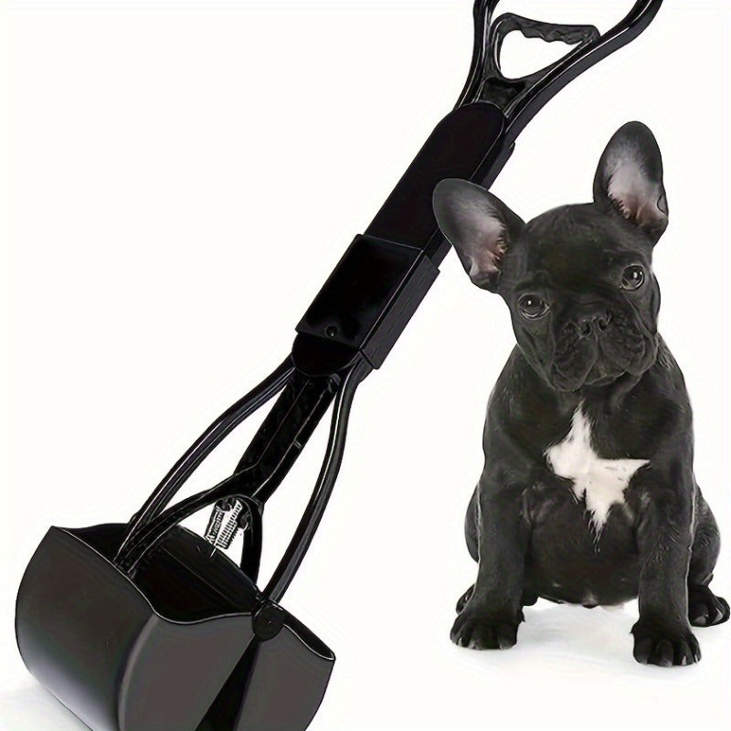 Dog Poop Scooper with Foldable Long Handle, Three-Piece Black Pet Waste Shovel with Ergonomic Grip and Straight Edge for Indoor and Outdoor Cleanup