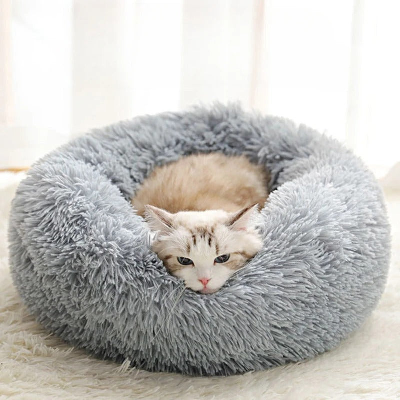 Donut Cat Bed 40cm, Fluffy Round Sleeping Nest for Cats and Small Dogs with Raised Rim, Anti-Slip Bottom and Foldable Design in Five Colors